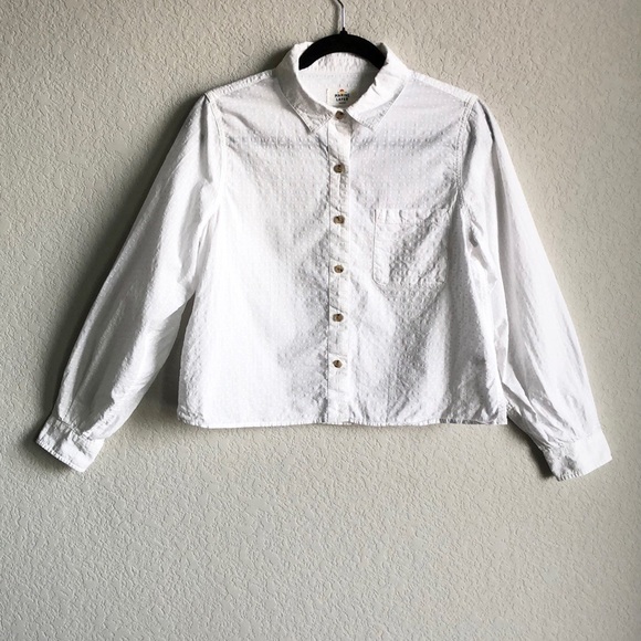 Marine Layer Tops - Womens Marine Layer Cropped White Long Sleeve Button Down Shirt Medium Dot Print